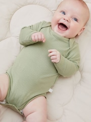 MORI Green Ribbed Stretch Long Sleeve Envelope Neckline Bodysuit - Image 1 of 3