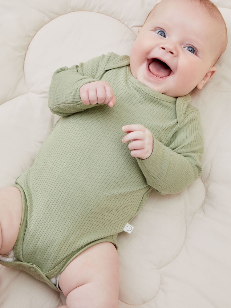 MORI Green Ribbed Stretch Long Sleeve Envelope Neckline Bodysuit - Image 1 of 3 MORI Green Ribbed Stretch Long Sleeve Envelope Neckline Bodysuit - Image 1 of 3