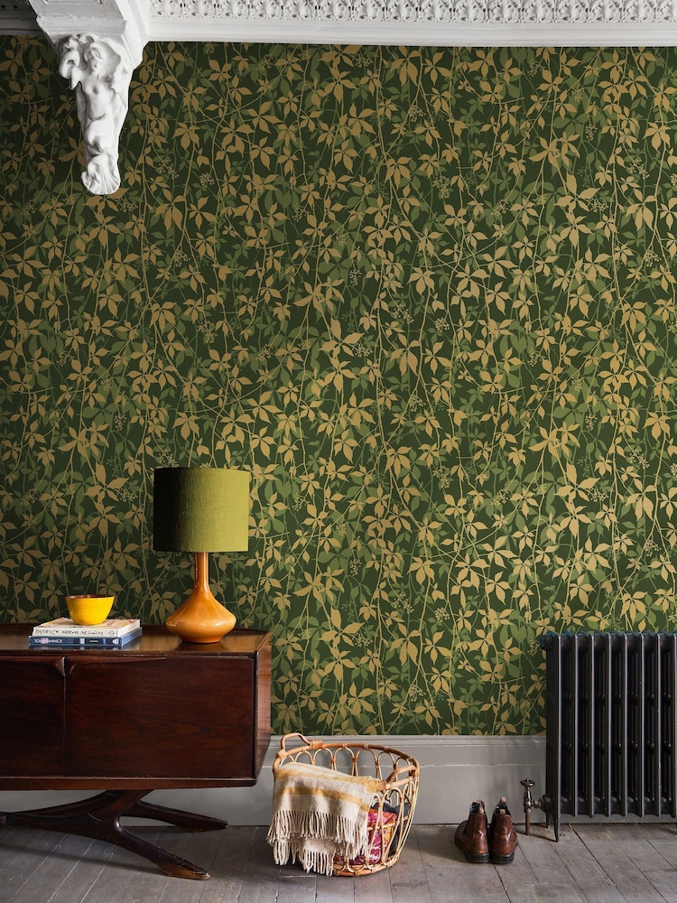 Clarissa Hulse Basil  Gold Virginia Creeper 10M Wallpaper - Image 1 of 3