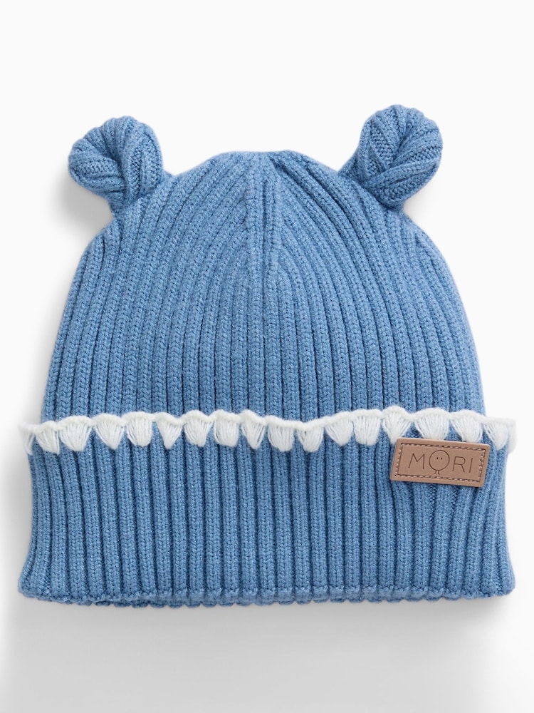 MORI Blue Bear Hat with Embroidery Stitch - Image 1 of 1 MORI Blue Bear Hat with Embroidery Stitch - Image 1 of 1