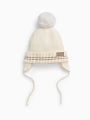 MORI Cream Beanie Hat with Faux Fur Pom - Image 2 of 2