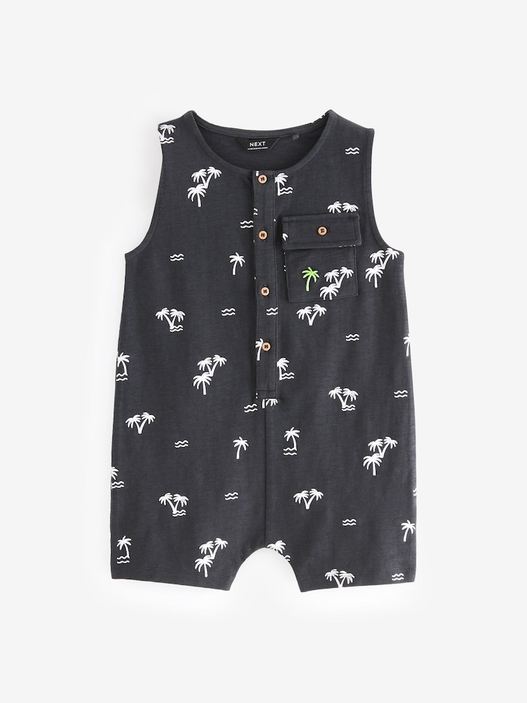 Grey/White Palm All-Over Print 100% Cotton All-In-One (3mths-7yrs) - Image 1 of 3