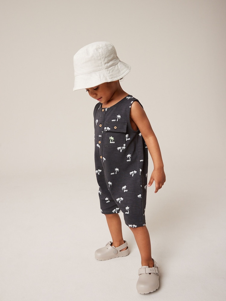 Grey/White Palm All-Over Print 100% Cotton All-In-One (3mths-7yrs) - Image 2 of 3