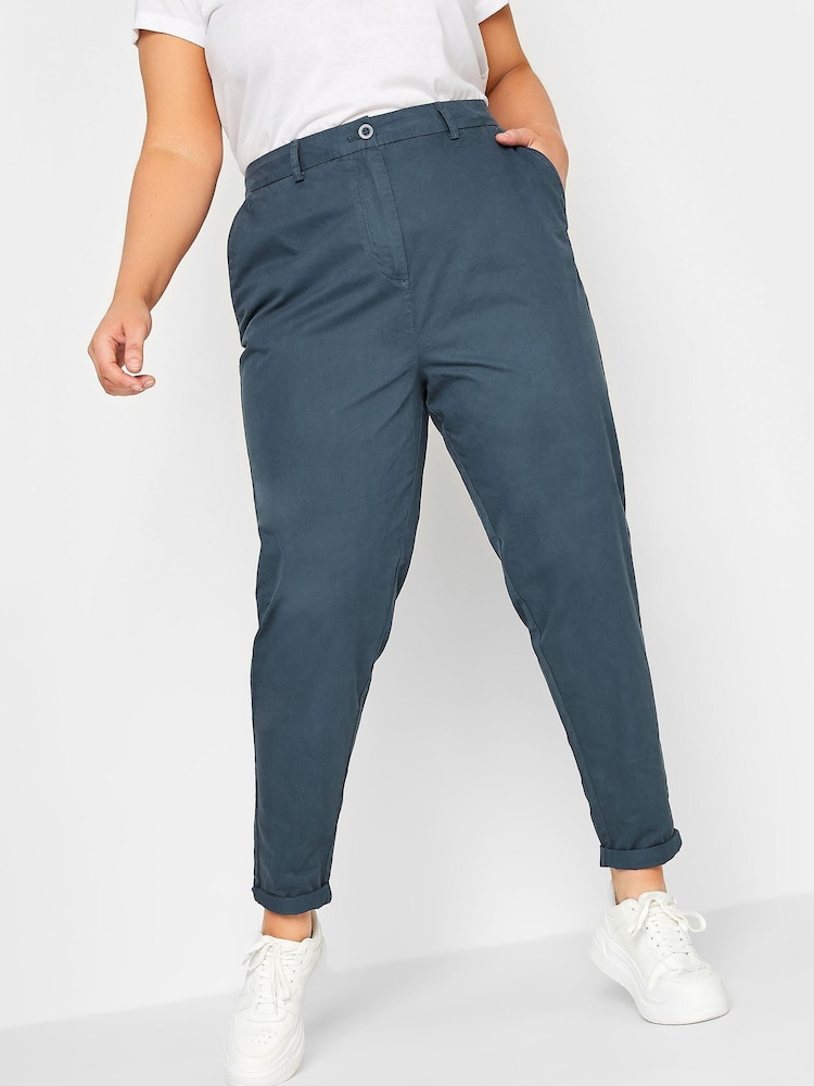 Yours Curve Blue Full Length Chino Trousers - Image 1 of 3 Yours Curve Blue Full Length Chino Trousers - Image 1 of 3