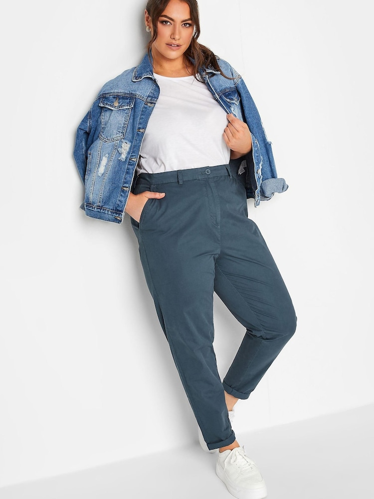 Yours Curve Blue Full Length Chino Trousers - Image 2 of 3 Yours Curve Blue Full Length Chino Trousers - Image 2 of 3