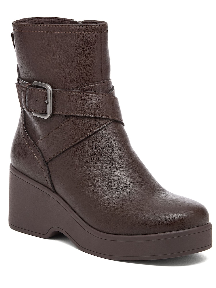 Rocket Dog Brown Jimmy Bangor Pu Wedge Ankle Boots - Image 1 of 6 Rocket Dog Brown Jimmy Bangor Pu Wedge Ankle Boots - Image 1 of 6