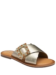 Ravel Gold Flat Leather Mule Sandals - Image 1 of 4