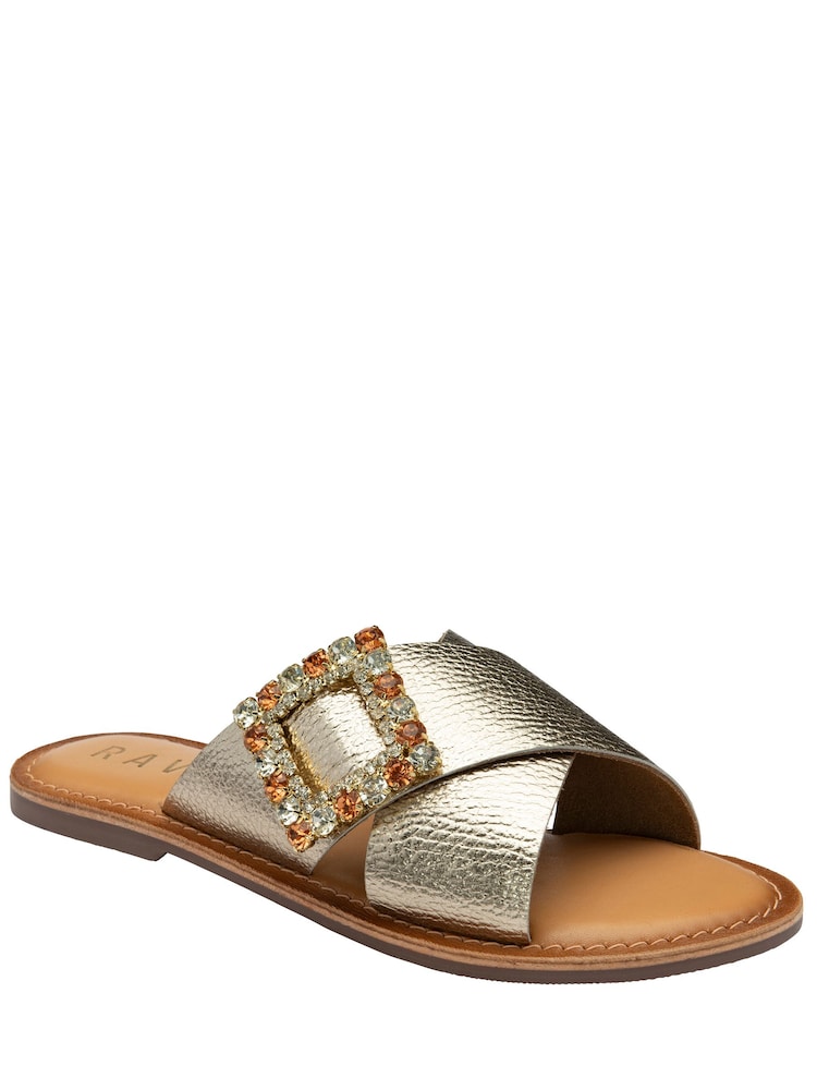 Ravel Gold Flat Leather Mule Sandals - Image 1 of 4