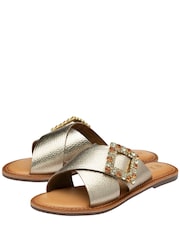 Ravel Gold Flat Leather Mule Sandals - Image 2 of 4