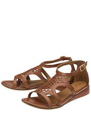Ravel Brown Leather Wedge Sandals - Image 2 of 4