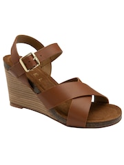 Ravel Brown Leather Wedge Sandals - Image 1 of 4