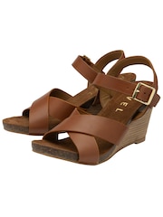 Ravel Brown Leather Wedge Sandals - Image 2 of 4