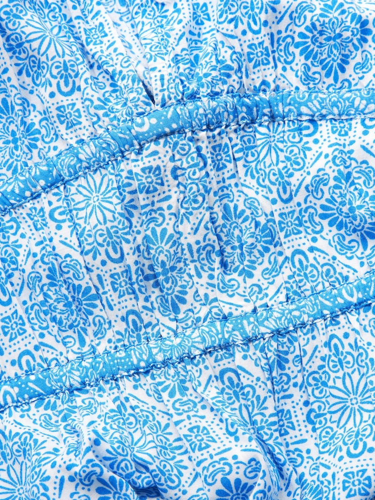 Blue Tile Print - Платье макси с короткими рукавами и завязкой спереди - Image 6 of 6