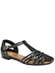 Ravel Black Leather Flat Sandals - Image 1 of 4