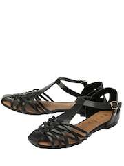Ravel Black Leather Flat Sandals - Image 2 of 4