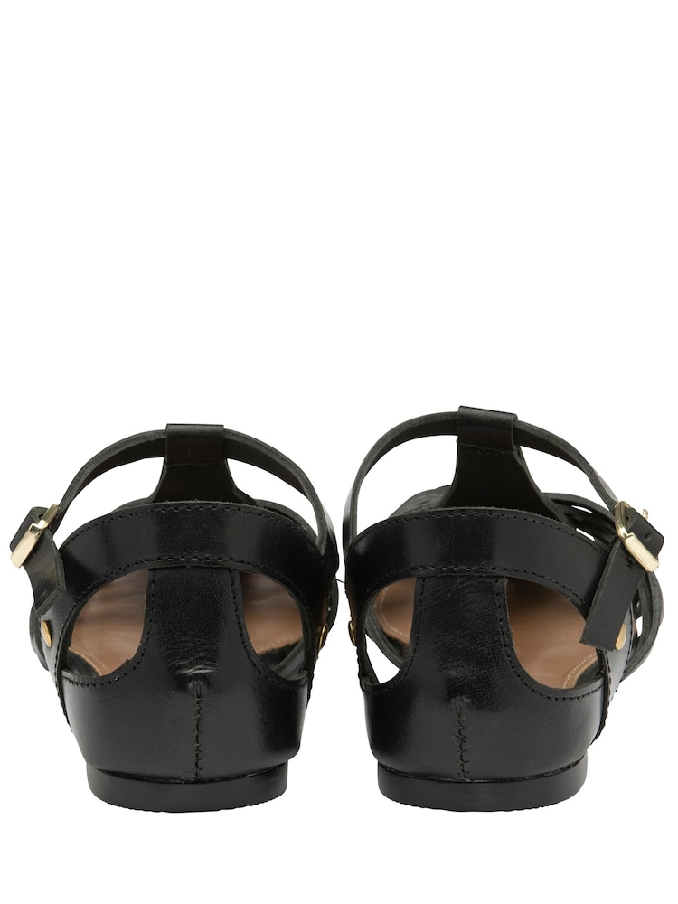 Ravel Black Leather Flat Sandals - Image 3 of 4