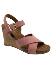 Ravel Pink Leather Wedge Sandals - Image 1 of 4