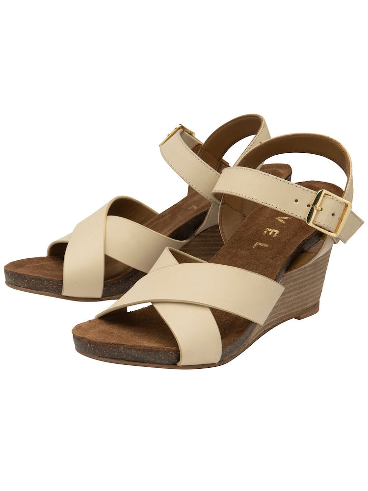 Ravel Nude Leather Wedge Sandals - Image 2 of 4