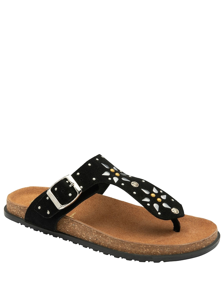 Ravel Black Leather Mule Toe Post Sandals - Image 1 of 4
