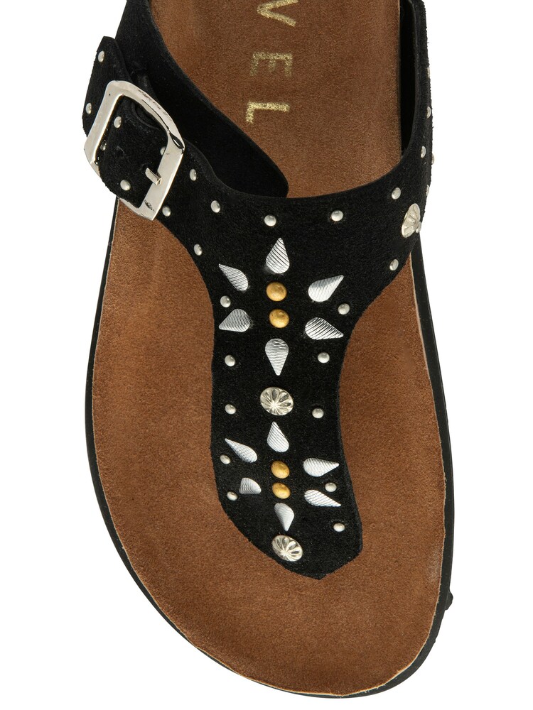 Ravel Black Leather Mule Toe Post Sandals - Image 4 of 4