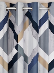 Navy Blue Overscale Marble Effect Geometric Blackout Eyelet Curtains - Image 4 of 6