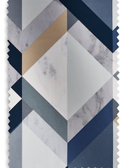 Navy Blue Overscale Marble Effect Geometric Blackout Eyelet Curtains - Image 5 of 6
