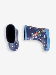 JoJo Maman Bébé Navy Blue Rocket Printed Lined Wellies - Image 3 of 5