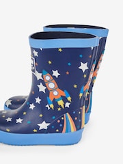 JoJo Maman Bébé Navy Blue Rocket Printed Lined Wellies - Image 5 of 5
