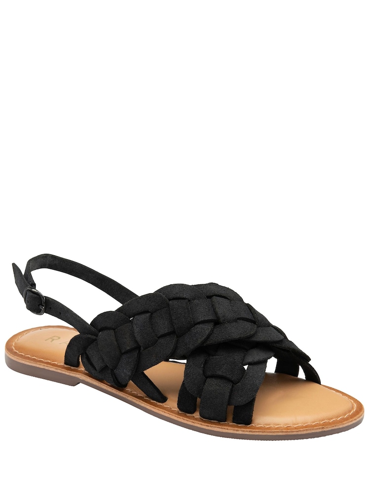 Ravel Black Suede Slingback Flat Sandals - Image 1 of 4