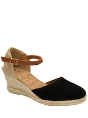 Ravel Black Ankle Strap Wedge Espadrilles - Image 1 of 4