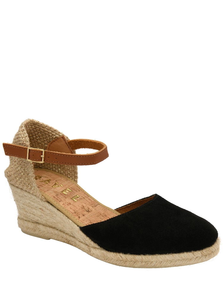 Ravel Black Ankle Strap Wedge Espadrilles - Image 1 of 4