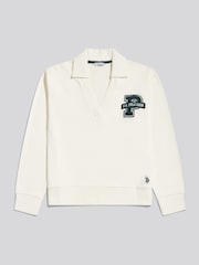 U.S. Polo Assn. Cream Bouclé Appliqué V-Neck Sweatshirt - Image 1 of 3