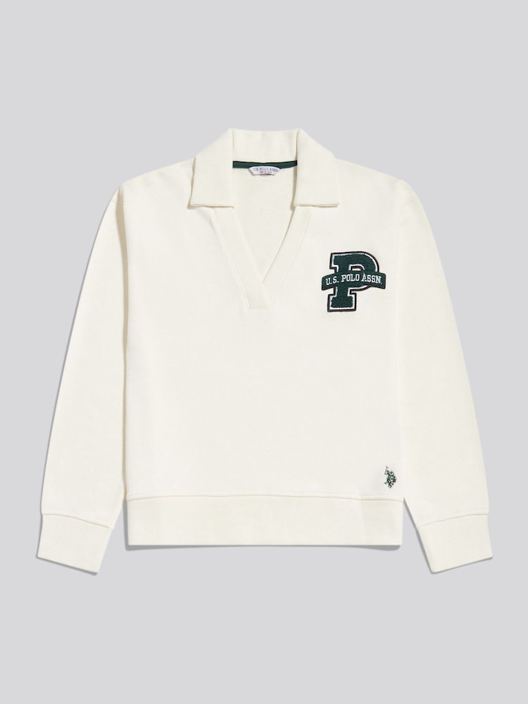 U.S. Polo Assn. Cream Bouclé Appliqué V-Neck Sweatshirt - Image 1 of 3 U.S. Polo Assn. Cream Bouclé Appliqué V-Neck Sweatshirt - Image 1 of 3