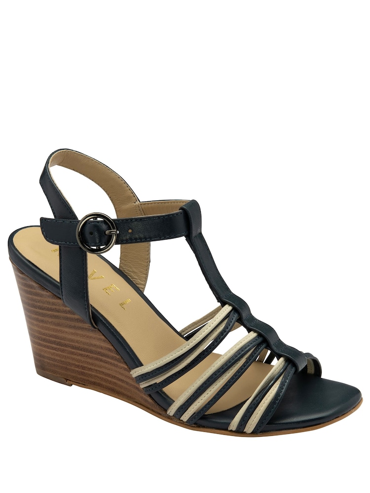 Ravel Blue Leather Wedge Sandals - Image 1 of 4