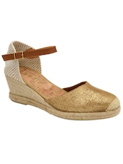 Ravel Gold Ankle Strap Wedge Espadrilles - Image 1 of 4