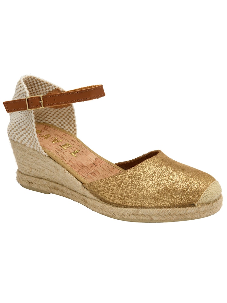 Ravel Gold Ankle Strap Wedge Espadrilles - Image 1 of 4