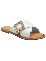 Ravel White Flat Leather Mule Sandals - Image 1 of 4