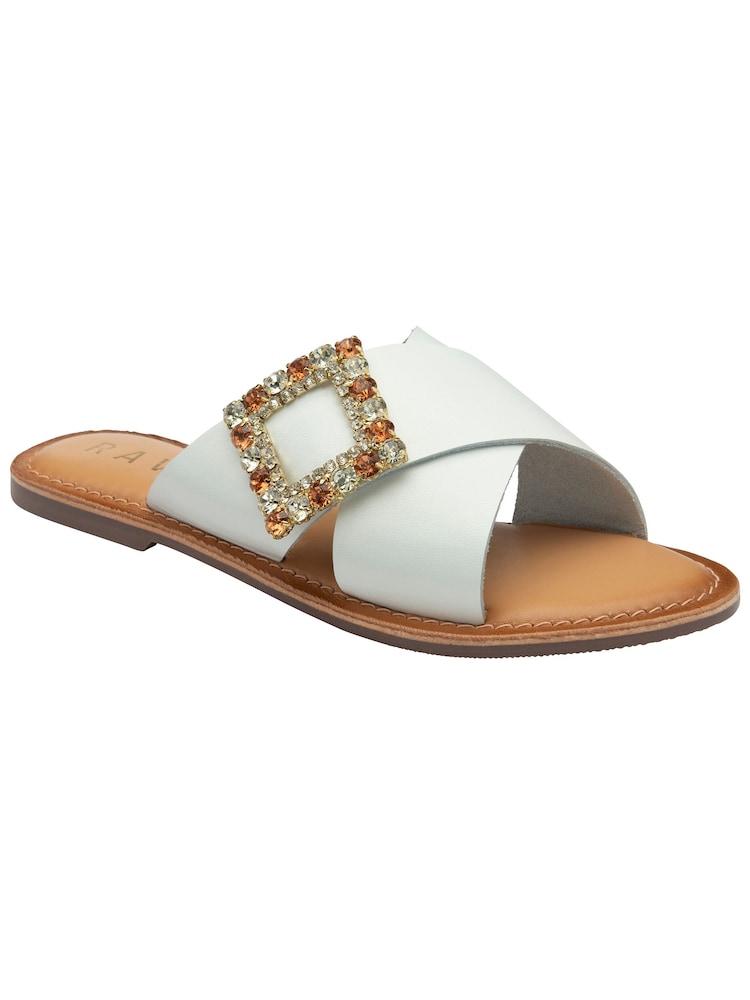 Ravel White Flat Leather Mule Sandals - Image 1 of 4