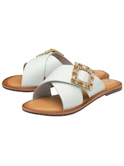 Ravel White Flat Leather Mule Sandals - Image 2 of 4