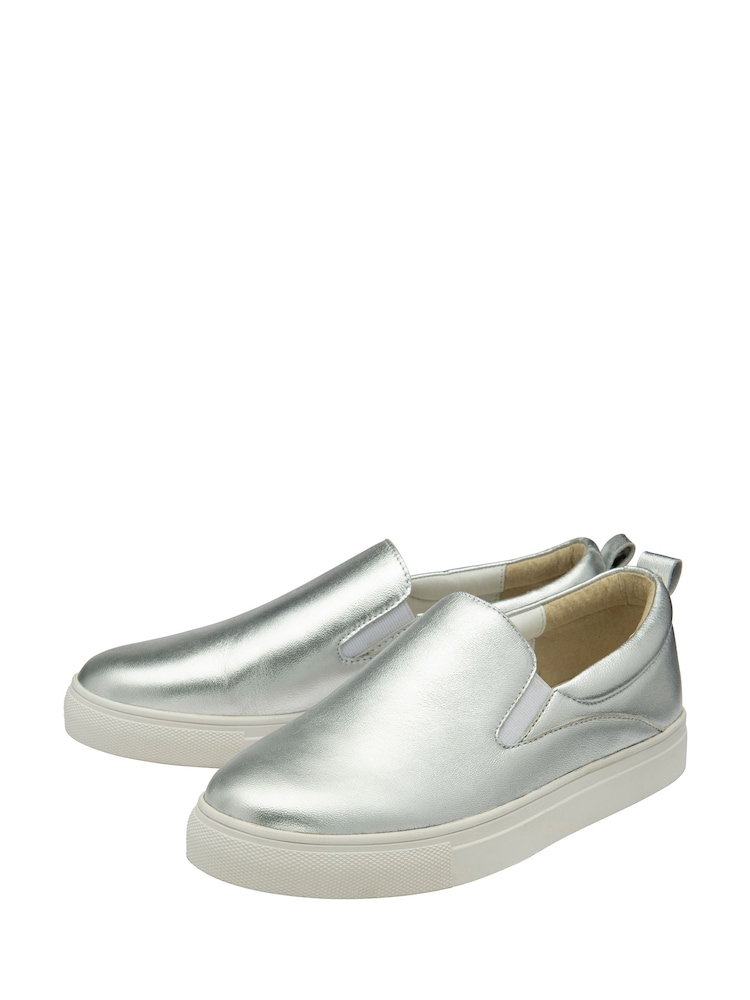 Ravel Silver Leather Slip-Ons Trainers - Image 2 of 4 Ravel Silver Leather Slip-Ons Trainers - Image 2 of 4