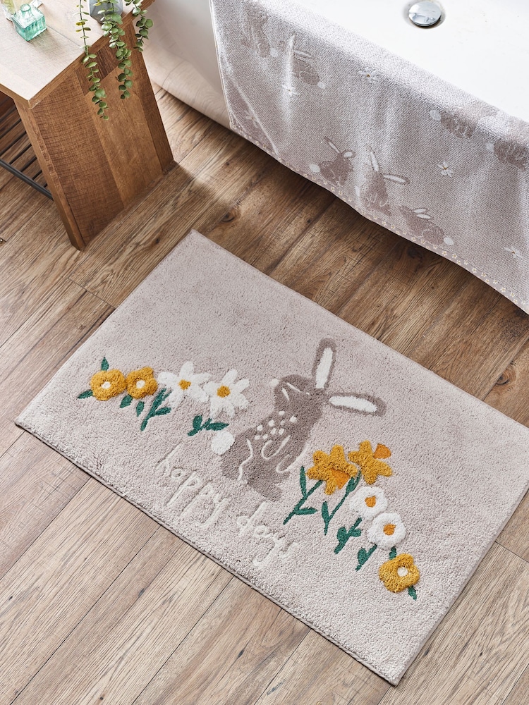 Grey Bunnies 100% Cotton Bath Mat - Image 1 of 3