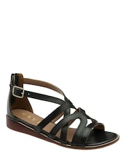 Ravel Black Leather Open Toe Cross Strap Sandals - Image 1 of 3