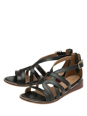 Ravel Black Leather Open Toe Cross Strap Sandals - Image 2 of 3