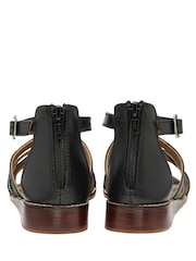 Ravel Black Leather Open Toe Cross Strap Sandals - Image 3 of 3