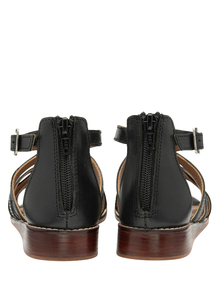 Ravel Black Leather Open Toe Cross Strap Sandals - Image 3 of 3