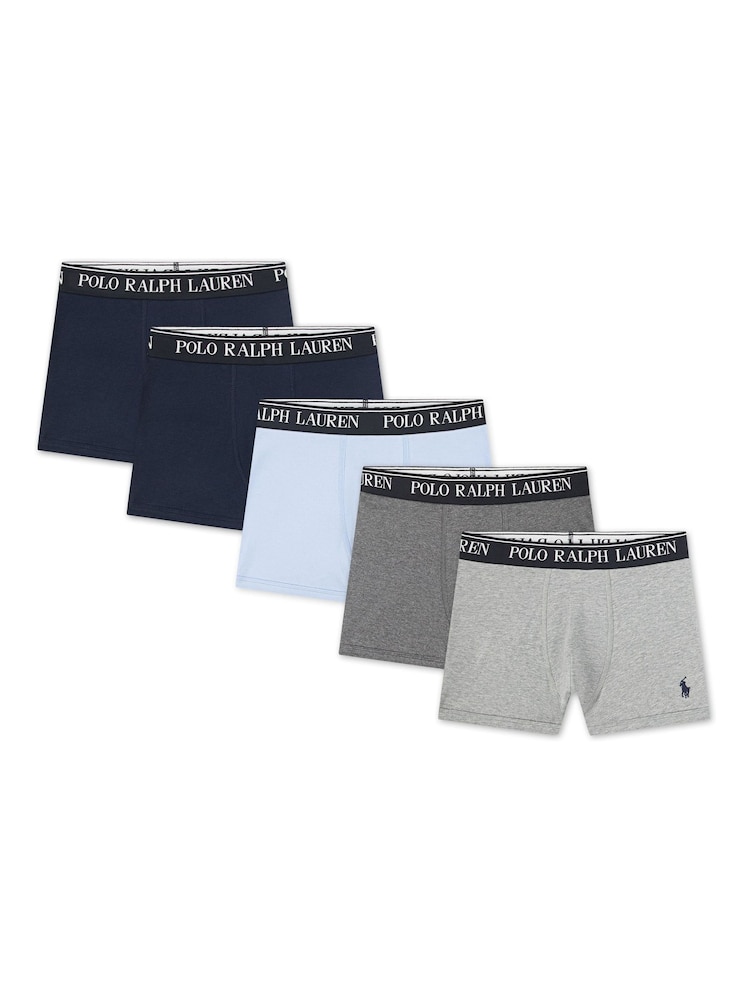 Polo Ralph Lauren Blue Cotton Boxer Briefs 5 Pack - Image 1 of 5 Polo Ralph Lauren Blue Cotton Boxer Briefs 5 Pack - Image 1 of 5
