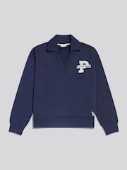 U.S. Polo Assn. Blue Bouclé Appliqué V-Neck Sweatshirt - Image 1 of 3