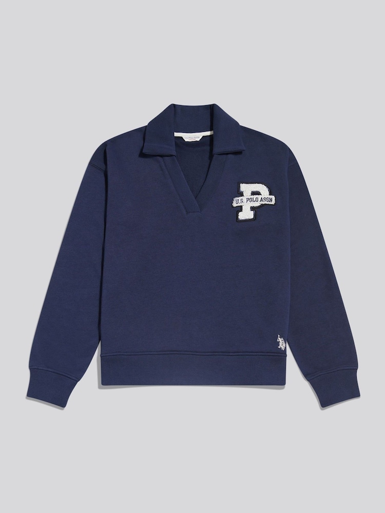 U.S. Polo Assn. Blue Bouclé Appliqué V-Neck Sweatshirt - Image 1 of 3
