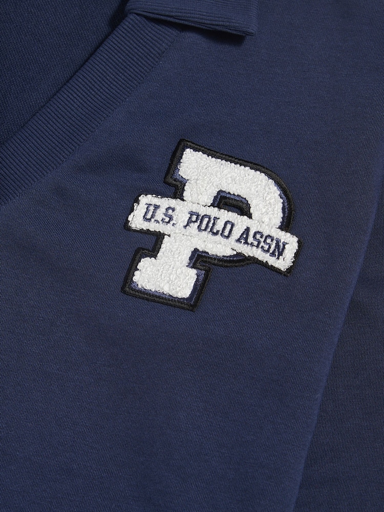 U.S. Polo Assn. Blue Bouclé Appliqué V-Neck Sweatshirt - Image 2 of 3