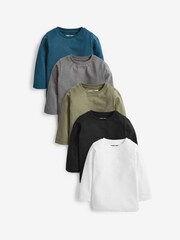 Black/White 5 Pack Long Sleeve T-Shirts (3mths-7yrs) - Image 1 of 7
